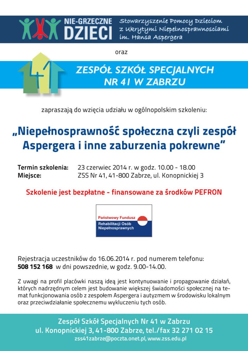 Szkolenie Niepełnosprawność społeczna czyli zespół Aspergera i inne zaburzenia pokrewne 1