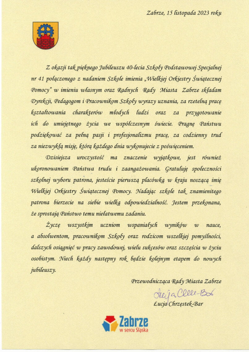 List gratulacyjny 1