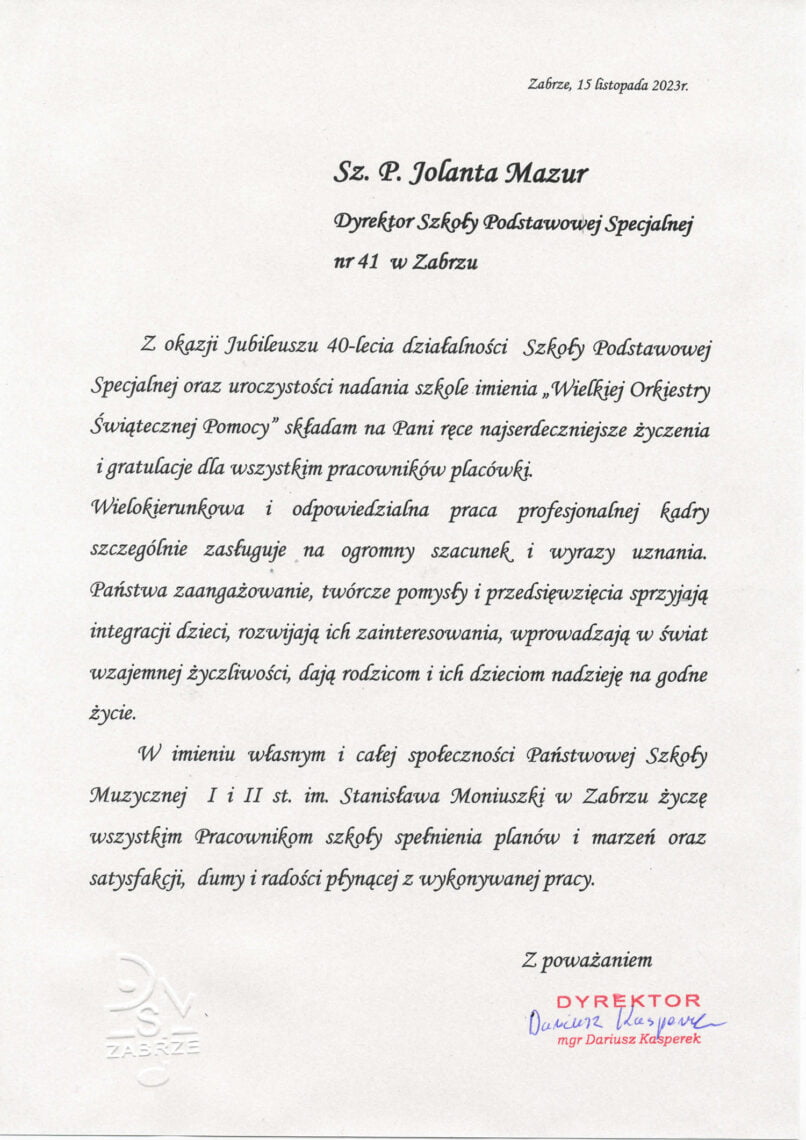 List gratulacyjny 2