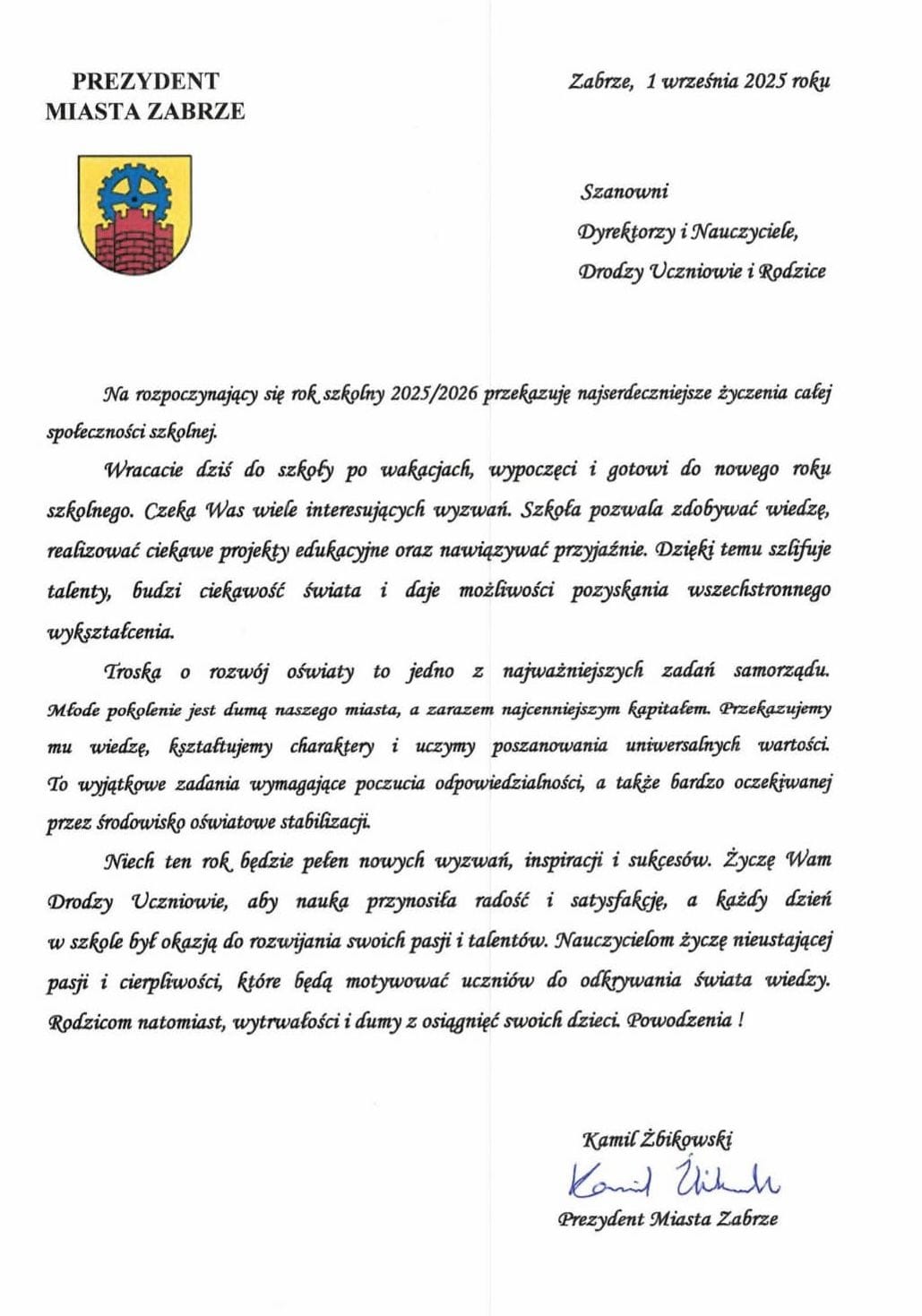 List Prezydenta Miasta Zabrze